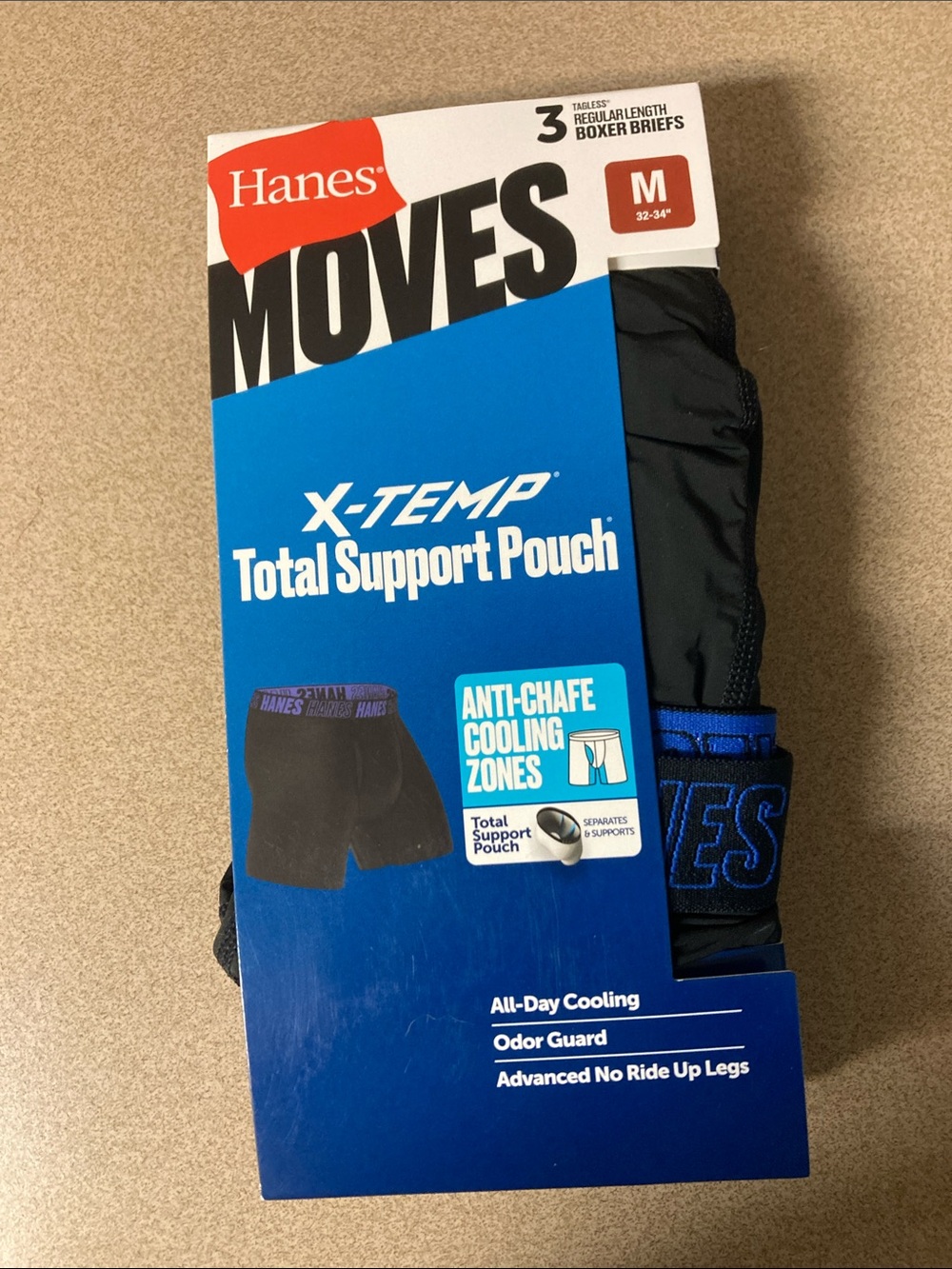 Hanes Black Boxer Briefs with Blue Waistband - X-Temp Total Support